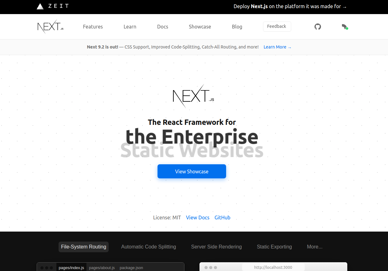 หน้าหลักของเว็บไซต์ทางการของ Next.js